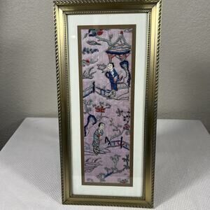 Antique Chinese Framed Forbidden Stitch Embroidered Textile Fabric Panel Sleeve